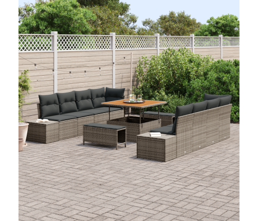 11 Gabalu Dārza Dīvānu Komplekts Ar Spilveniem Pelēks Poli Rotangpalma Akācija Vidaxl