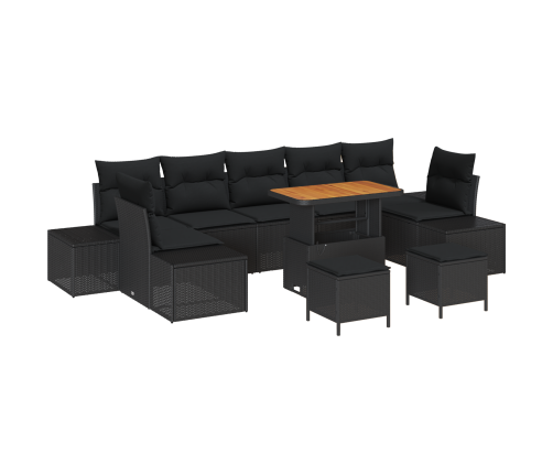 10 Daļu Dārza Dīvānu Komplekts Ar Spilveniem Melns Poli Ratanas Akācija Vidaxl