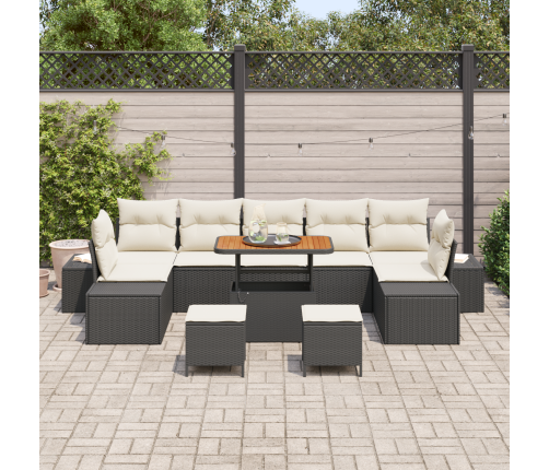 10 Gabalu Dārza Dīvānu Komplekts Ar Spilveniem Melna Polietilēna Rotangpalma Akācija Vidaxl