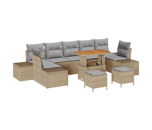 10 Gabalu Dārza Dīvānu Komplekts Ar Spilveniem Bēšs Poli Rotangpalma Akācija Vidaxl