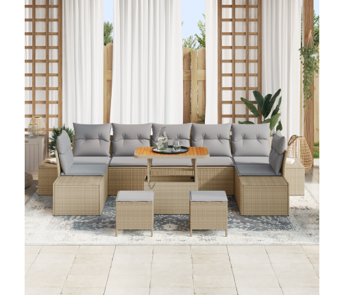 10 Gabalu Dārza Dīvānu Komplekts Ar Spilveniem Bēšs Poli Rotangpalma Akācija Vidaxl