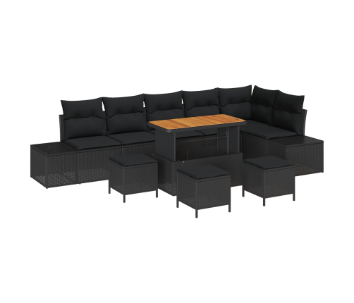10 Gabalu Dārza Dīvānu Komplekts Ar Spilveniem Melns Poli Rotangpalmas Akācija Vidaxl