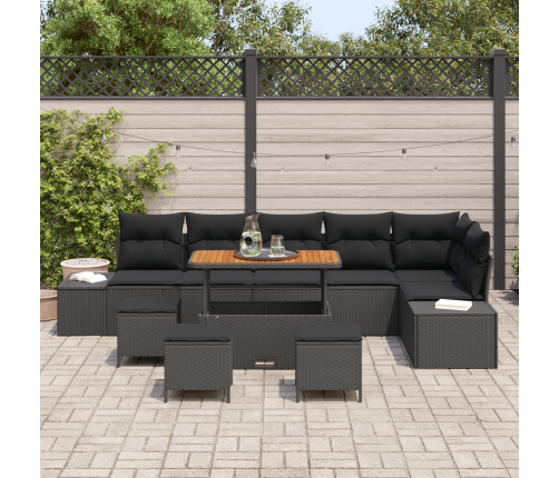 10 Gabalu Dārza Dīvānu Komplekts Ar Spilveniem Melns Poli Rotangpalmas Akācija Vidaxl