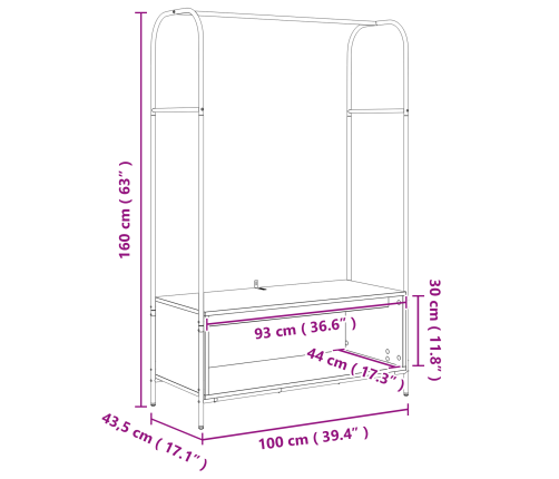 Vidaxl Drēbju Plaukts Ar Plauktiem Melnā Ozolā 100X44X160 Cm