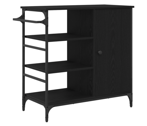 Virtuves Ratiņi Melna Ozola 87.5X38.5X84.5 Cm Inženierijas Koks Vidaxl