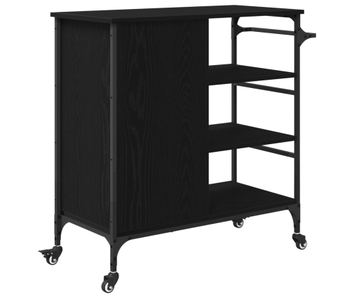 Virtuves Ratiņi Melna Ozola 87.5X38.5X84.5 Cm Inženierijas Koks Vidaxl