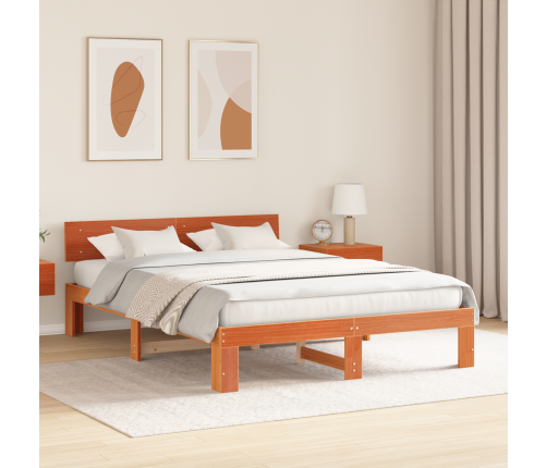 Gultas Rāmis Ar Galvas Balstu Vaska Brūns 160X200 Cm Masīvkoks Vidaxl