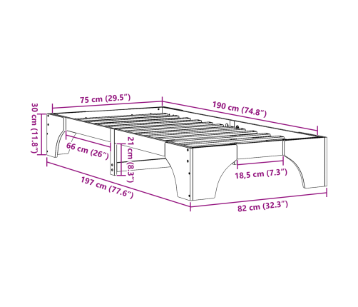 Vienvietīga Gultas Rāmis Balts Masīvkoka Priede 75 X 190 Cm Vidaxl