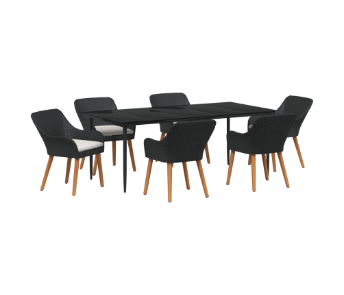 7 Gabalu Dārza Ēdamgalds Melnā Polirotangā Vidaxl