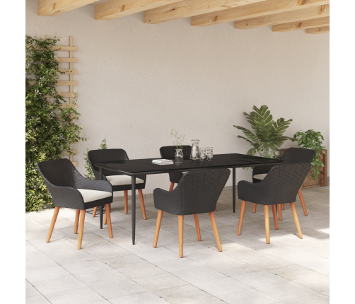 7 Gabalu Dārza Ēdamgalds Melnā Polirotangā Vidaxl