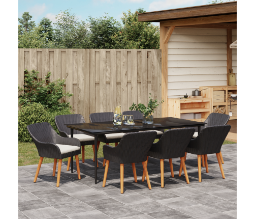 9 Gabalu Dārza Galds Melnā Polietilēna Rotangpalmas Vidaxl