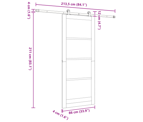 Bīdāmās Durvis Ar Rīku Komplektu 'Orkdal'86X211 Cm Vidaxl
