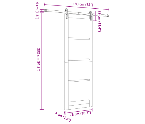 Bīdāmās Durvis Ar Uzstādīšanas Komplektu 78X232 Cm Priedes Koks Vidaxl
