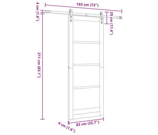 Bīdāmās Durvis Ar Aparatūras Komplektu 83X211 Cm Masīvkoks Priežu Vidaxl