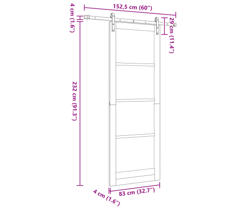 Bīdāmās Durvis Ar Aparatūras Komplektu 83X232 Cm Cietais Koks Priežu Vidaxl