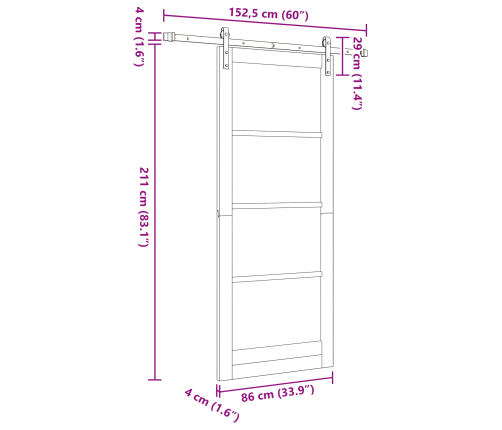 Bīdāmās Durvis Ar Aparatūras Komplektu 86X211 Cm No Cietās Koksnes Priedes Vidaxl