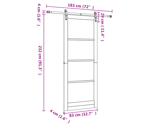 Bīdāmās Durvis Ar Aparatūras Komplektu 83X232 Cm Cieta Priede Vidaxl