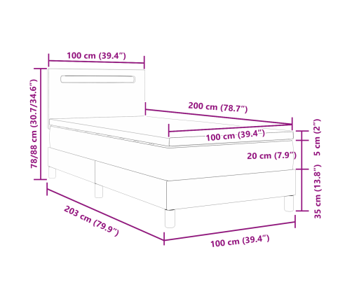 Pelēka Kaste Pavasara Gulta Ar Matraci 100X200 Cm No Mākslīgās Ādas Vidaxl