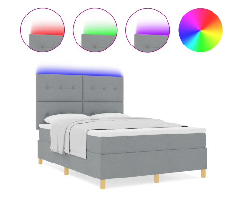 Viscoelastīgā Gulta Ar Matraci Un Led Apgaismojumu Gaiši Pelēkā Krāsā 140X190 Cm Audums Vidaxl