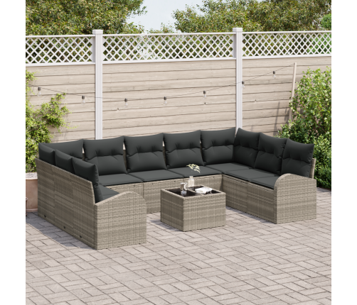 10 Daļu Dārza Dīvānu Komplekts Ar Spilveniem Gaiši Pelēks Poliratan Vidaxl