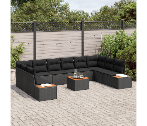 11 Gabalu Dārza Dīvānu Komplekts Ar Spilveniem Melnā Poli Rotangpalmas Akācijas Vidaxl