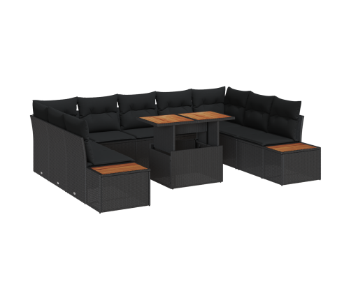 10 Gabalu Dārza Galds Ar Spilveniem Melnā Poli Rotangpalmas Akācijas Vidaxl