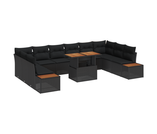 11 Gabalu Dārza Ēdamgalds Ar Spilveniem Melnā Polietilēna Rotangpalmas Acijā Vidaxl