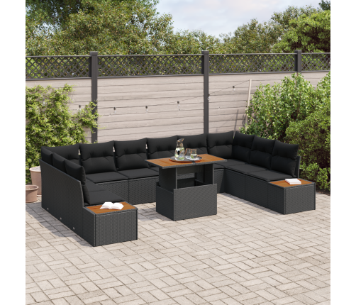 11 Gabalu Dārza Ēdamgalds Ar Spilveniem Melnā Polietilēna Rotangpalmas Acijā Vidaxl