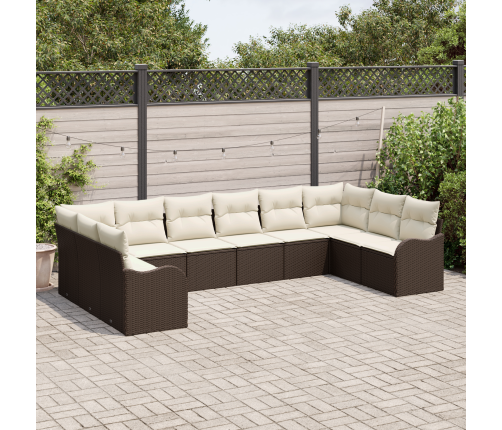 10 Gabalu Dārza Dīvānu Komplekts Ar Spilveniem Brūnā Poli Rotangpalmas Vidaxl