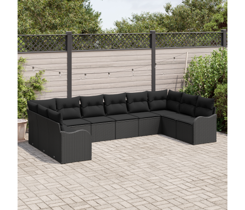 10 Daļīgais Dārza Dīvānu Komplekts Ar Spilveniem Melns Polietilēna Rotangpalma Vidaxl