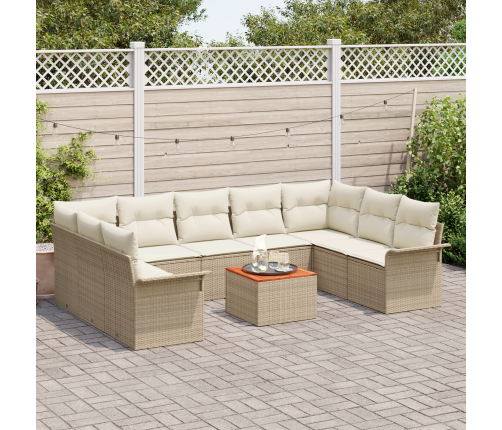 10 Daļu Dārza Dīvānu Komplekts Ar Spilveniem Bēšs Poli Rotangpalma Akācija Vidaxl