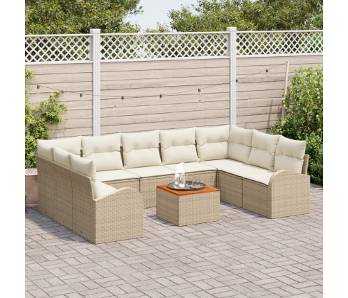 10 Daļu Dārza Dīvānu Komplekts Ar Spilveniem Bēšs Poli Rotangpalma Akācija Vidaxl