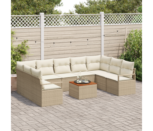 10 Gabalu Dārza Dīvānu Komplekts Ar Spilveniem Bēšā Poli Rotangpalmas Un Akācijas Vidaxl