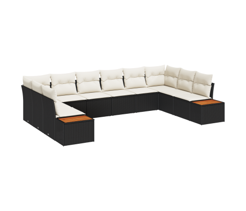 10 Gabalu Dārza Dīvānu Komplekts Ar Spilveniem Melns Poli Rotangpalma Akācija Vidaxl