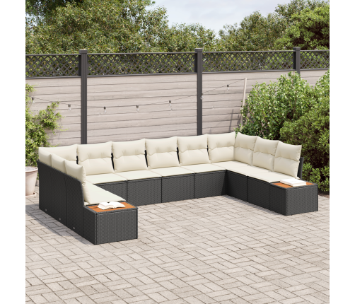 10 Gabalu Dārza Dīvānu Komplekts Ar Spilveniem Melns Poli Rotangpalma Akācija Vidaxl