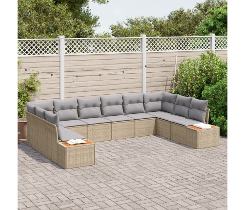 10 Gabalu Dārza Dīvānu Komplekts Ar Spilveniem Bēšā Poli Rotangpalma Akācijas Vidaxl