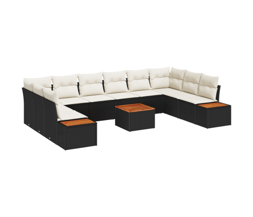 11 Daļīgs Dārza Dīvānu Komplekts Ar Spilveniem Melnā Polietilēna Rotangpalmas Akācijas Vidaxl