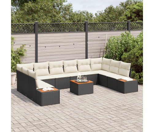 11 Daļīgs Dārza Dīvānu Komplekts Ar Spilveniem Melnā Polietilēna Rotangpalmas Akācijas Vidaxl