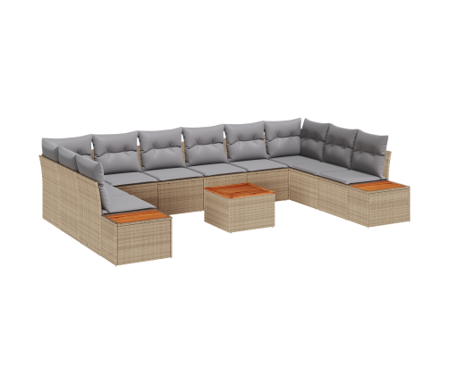 11 Daļīgais Dārza Dīvānu Komplekts Ar Spilveniem Bēšs Poli Rotangpalma Akācija Vidaxl