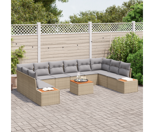 11 Daļīgais Dārza Dīvānu Komplekts Ar Spilveniem Bēšs Poli Rotangpalma Akācija Vidaxl