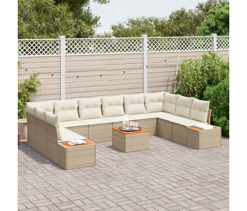 11 Daļu Dārza Dīvānu Komplekts Ar Spilveniem Bēšā Krāsā, Poli Rotangpalma, Akācija Vidaxl