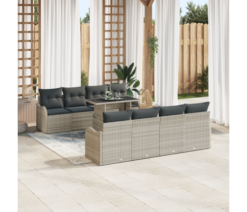 10 Daļu Dārza Dīvāna Komplekts Ar Spilveniem Gaiši Pelēks Poli Rotangpalma Vidaxl