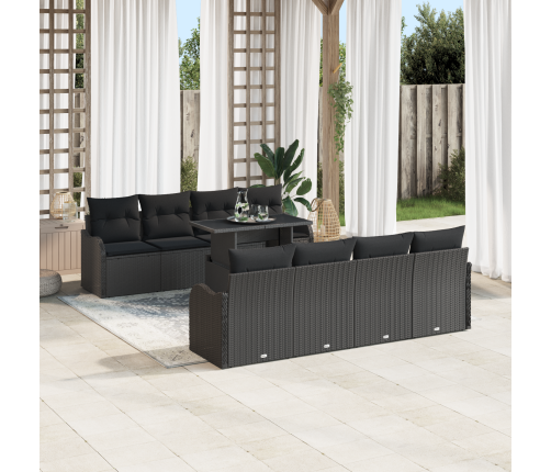 10 Daļu Dārza Dīvāna Komplekts Ar Spilveniem Melnā Polirotangā Vidaxl