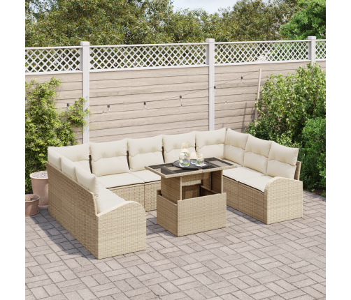 10 Gabalu Dārza Dīvānu Komplekts Ar Spilveniem Bēšā Polietilēna Rotangpalma Vidaxl