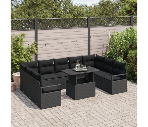 10 Gabalu Dārza Dīvānu Komplekts Ar Spilveniem Melns Polietilēna Rotangpalma Vidaxl