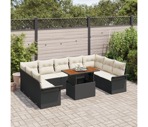 10 Gab. Dārza Dīvānu Komplekts Ar Spilveniem Melns Poli Rotangpalma Vidaxl