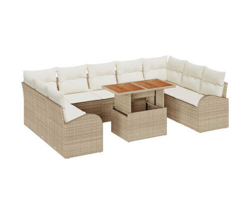 10 Daļu Dārza Dīvānu Komplekts Ar Spilveniem Bēšā Polietilēna Rotangpalma Vidaxl