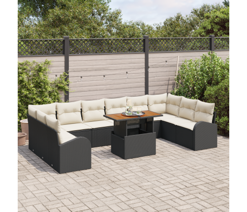 11 Gabalu Dārza Dīvānu Komplekts Ar Spilveniem Melnā Poli Rotangpalmas Vidaxl