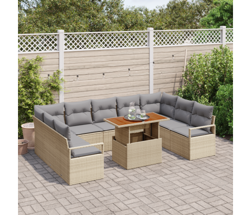 10 Gabalu Dārza Dīvānu Komplekts Ar Spilveniem Bēšā Poli Rotangā Vidaxl