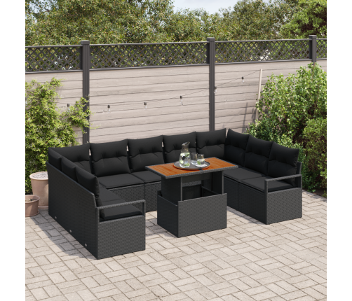 10 Daļu Dārza Dīvānu Komplekts Ar Spilveniem Melnā Polirotangā Vidaxl